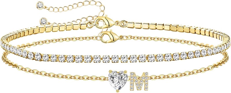ABDOT Store Gold Initial Ankle Bracelets for Women Waterproof 14K Gold Filled Layered Anklets for Women Non Tarnish Women's Anklets Adjustable Large Ankle Summer Beach Foot Jewelry - Image 2